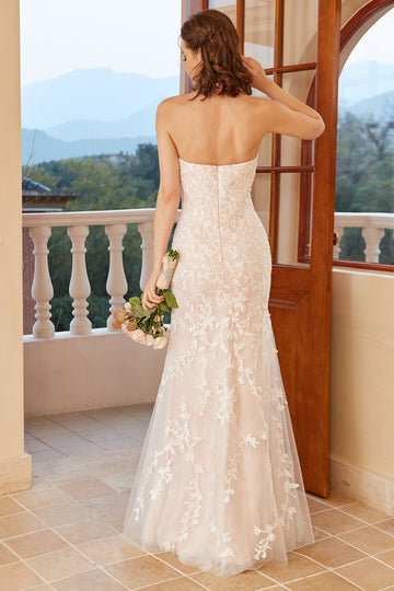 Mermaid Deep V Neck Robe de mariée en dentelle blanche avec appliques